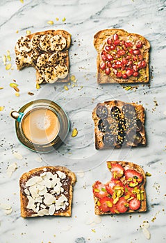 Healthy breakfast or snack with wholegrain toasts and coffee