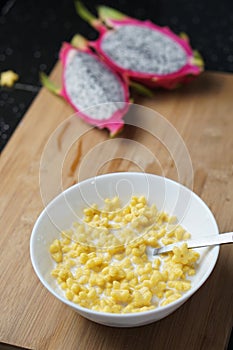 Healthy Breakfast. Star shape cereal on a white bowl