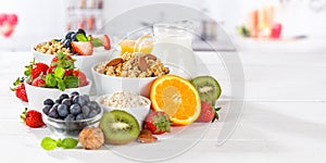 Healthy breakfast strawberry yogurt fruit bowl pot eating yoghurt food copyspace copy space banner