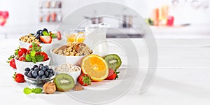 Healthy breakfast strawberry yogurt fruit bowl pot eating yoghurt food copyspace copy space banner