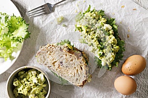 Healthy breakfast toast with avocado egg salad