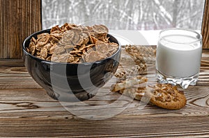 Healthy breakfast on window sill homemade granola with nuts