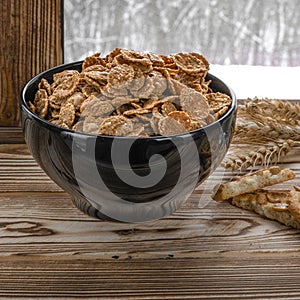 Healthy breakfast on window sill homemade granola with nuts