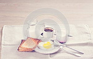 Healthy breakfast on wooden background