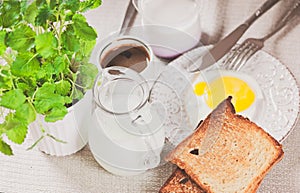 Healthy breakfast on wooden background