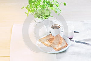 Healthy breakfast on wooden background