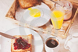 Healthy breakfast on wooden background