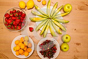 Healthy breakfast on wooden table.