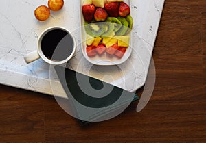 Healthy breakfast on a wooden table. Health and fitness.