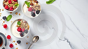 Healthy Breakfast with Yogurt and Berries on Marble Surface