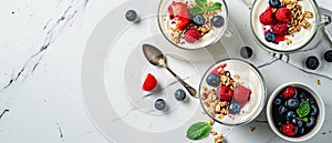 Healthy Breakfast with Yogurt and Berries on Marble Surface