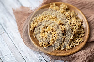 Healthy brown rice and quinoa dinner fully cooked