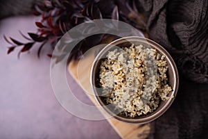 Healthy brown rice and quinoa dinner fully cooked