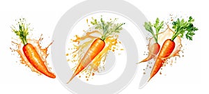 healthy carrot cut splash juice ai generated watercolor