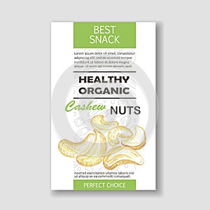 Healthy cashew nut vertical label. Vector packaging design.