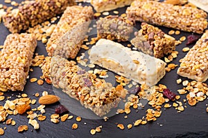 Healthy cereal bar from granola and dried berries