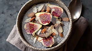 Healthy chia pudding with fresh figs and almonds