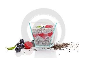 Healthy chia seed pudding with fresh berries