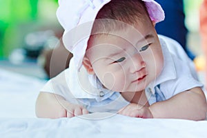 Healthy children. Cute crawling baby. Adorable baby girl