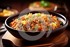 healthy chinese rice meal asian food fried eat vegetable dinner rice. Generative AI.