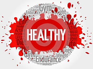 HEALTHY circle stamp word cloud, fitness