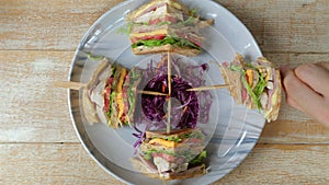 Healthy club sandwiches with grilled chicken