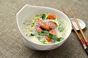 Healthy coconut Thai soup closeup