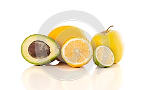 Healthy tropical fresh fruits on white background