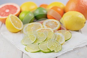 Healthy composition of lemon, lime, grapefruit and tangerine.