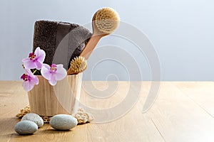 Healthy concept of beauty and design: exfoliate, cleanse and massage photo