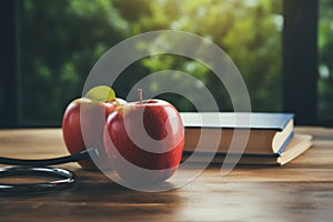 Healthy concept with stethoscope and red apple