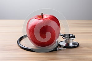 Healthy concept with stethoscope and red apple