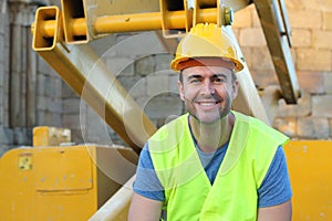 Healthy construction worker smiling isolated