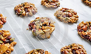 Healthy cookie, Cereal grain mixed with various nuts, dry cranberry and honey
