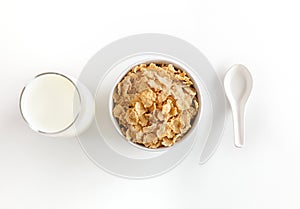 Healthy Corn Flakes with milk for Breakfast on table