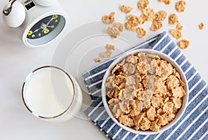 Healthy Corn Flakes with milk for Breakfast on table