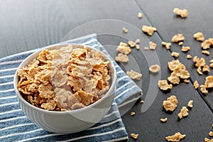 Healthy Corn Flakes with milk for Breakfast on table