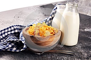 Healthy Corn Flakes with Milk for Breakfast in a vintage bowl