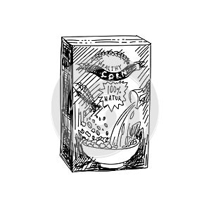 Healthy corn packet hand drawn black and white vector illustration