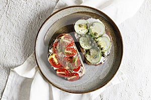 Healthy cucumber and tomato toast