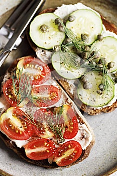Healthy cucumber and tomato toast