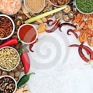 Healthy Culinary Spice and Herb Background Border