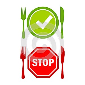 Healthy and danger food vector icon