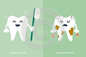 Healthy and decayed tooth