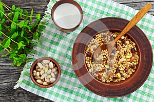 Healthy delicious breakfast - portion of homemade granola