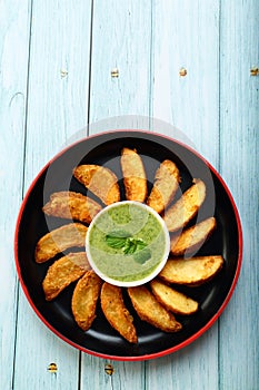 Healthy delicious spicy  potato wedges- vegan diet.