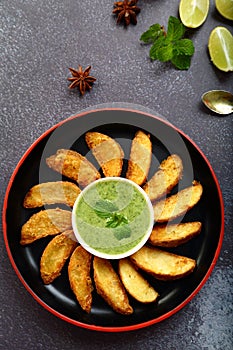 Healthy delicious spicy  potato wedges- vegan diet.