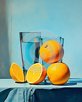 Healthy detox lemon splash cold refreshing juice citrous cocktail orange drink summer blue photo