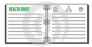 Healthy diary plain design open notebook with titile and lines