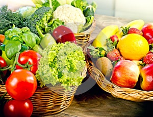 A healthy diet based on fresh organic fruits and vegetables, healthy food in wicker basket